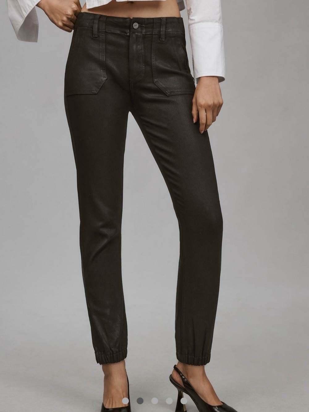 Paige Mayskie Sleek Black Coated Jogger Pants size 27 excellent condition